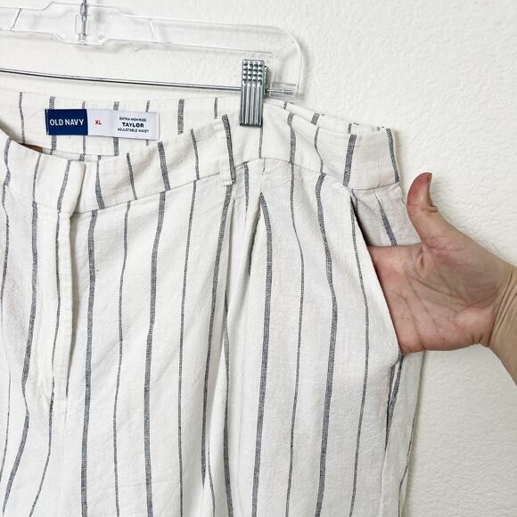 [Old Navy] Striped Navy White Linen Blend Extra High Rise Taylor Shorts Size XL - Picture 10 of 12